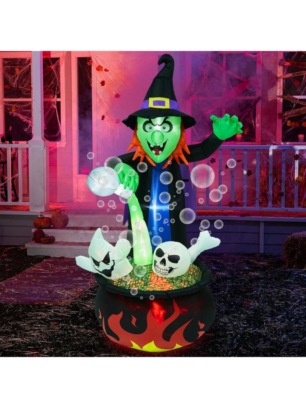 🎃6 FT Tall Halloween Inflatables Witch Cauldron Flame Light Blow Up Yard Decor